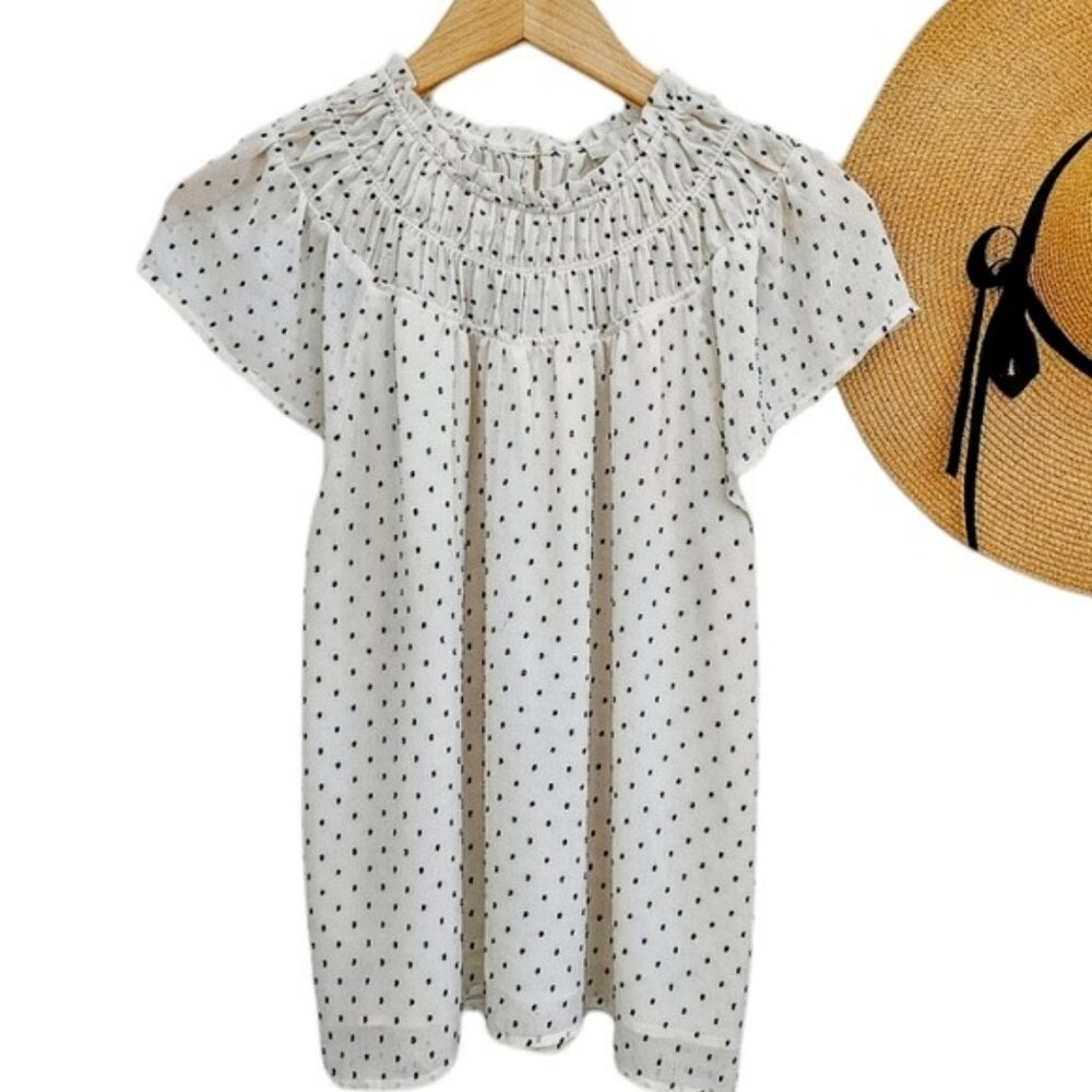 White Polka Dot Smocked Top